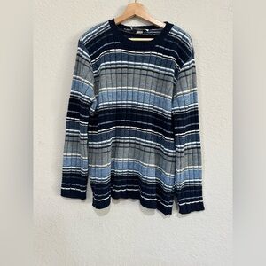 Motherhood Crewneck Sweater - Blue and Gray Stripes